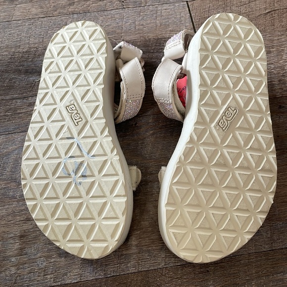 NWT TEVA MIDFORM UNIVERSAL GLAM PINK TINT GLITTER LEATHER STRAPPY SANDALS - Picture 4 of 5